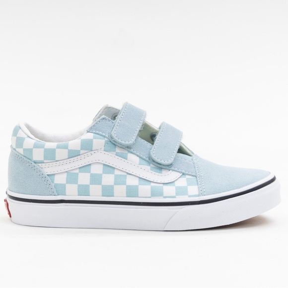 Little Kids 13 Vans Old Skool V Checkerboard Canal Blue Velcro - Picture 1 of 5